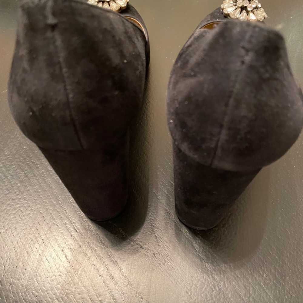Ann Taylor Black Suede Block Heel with Crystal Detail - Size 9 - Picture 7 of 11